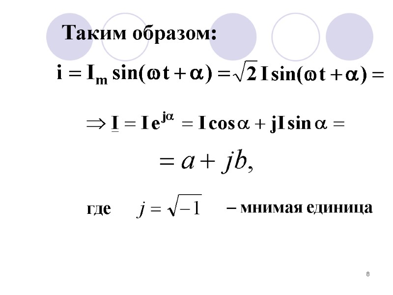 8 Таким образом:  – мнимая единица  где